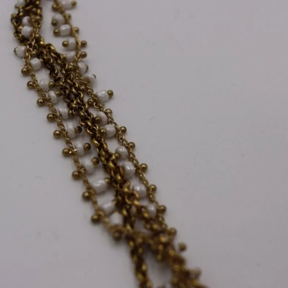 Anthropologie Bronze Tone & Pearl Accent Watch Necklace